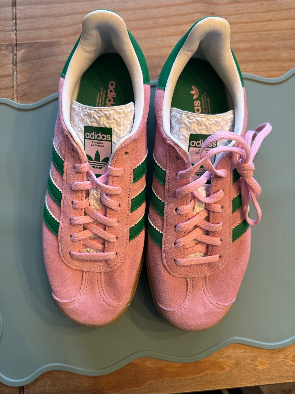 adidas Pink gazelle platform Suede Sneakers with Green Stripes